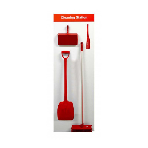 Shadow Board Cleaning Station With Stainless Steel Hooks and Stocked, Style A Red, (600mm x 2000mm)