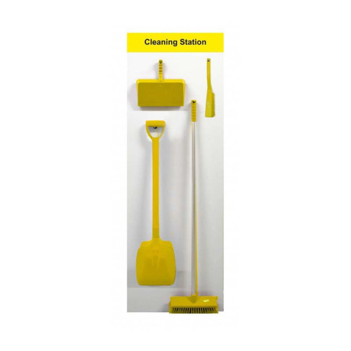 Shadow Board Cleaning Station With Stainless Steel Hooks and Stocked, Style A Yellow, (600mm x 2000mm)