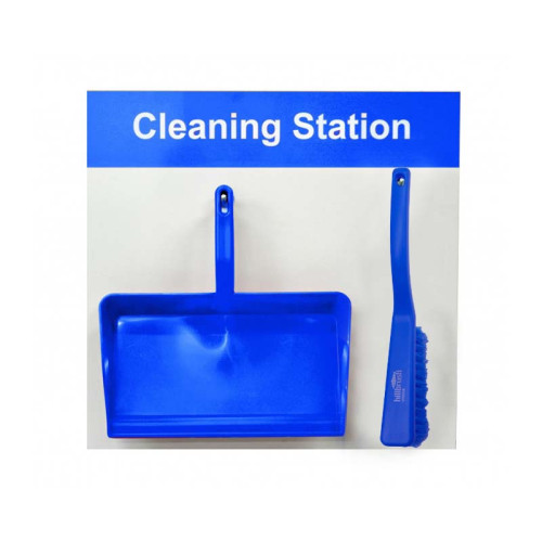 Shadow Board Cleaning Station With Stainless Steel Hooks and Stocked, Style D Blue, (490mm x 470mm)