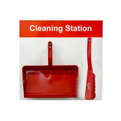 Shadow Board Cleaning Station With Stainless Steel Hooks and Stocked, Style D Red, (490mm x 470mm)