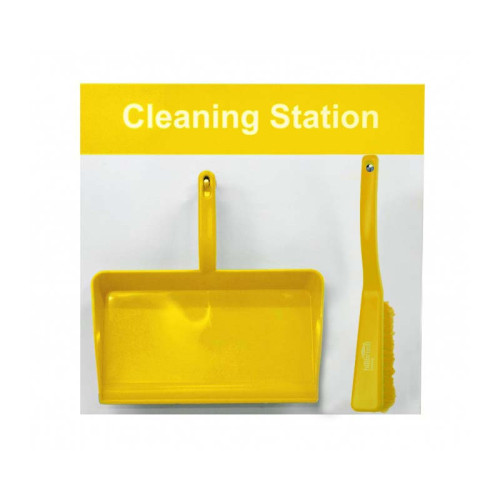Shadow Board Cleaning Station With Stainless Steel Hooks and Stocked, Style D Yellow, (490mm x 470mm)