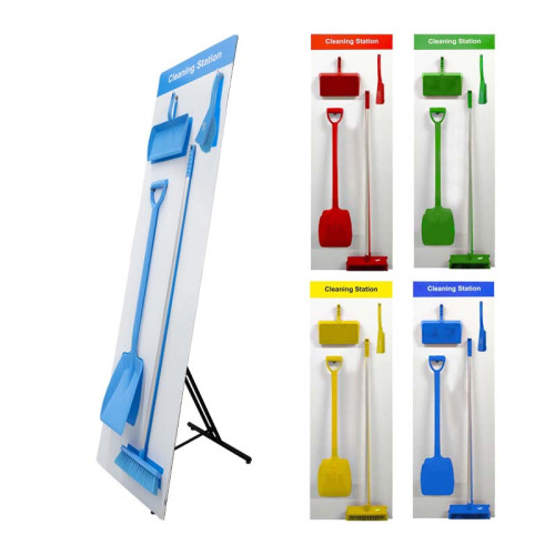 Shadow Board Cleaning Station With Lean Stand, Stocked With Hooks, Style A Yellow, (600mm x 2000mm)
