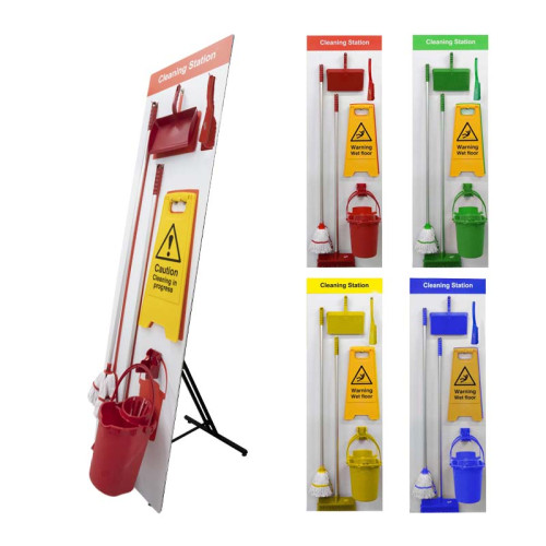 Shadow Board Cleaning Station With Lean Stand, Stocked With Hooks, Style B Yellow, (600mm x 2000mm)