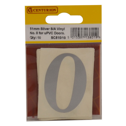 51mm Silver Traditional Font Vinyl Number 0 SC510P