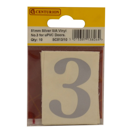 Silver Font Vinyl Number 3 (Pack of 10) SC513/10