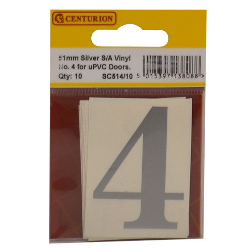 Silver Font Vinyl Number 4 (Pack of 10) SC514/10
