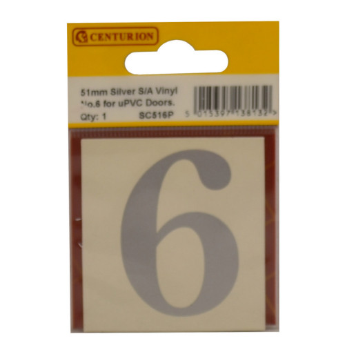 51mm Silver Traditional Font Vinyl Number 6 SC516P