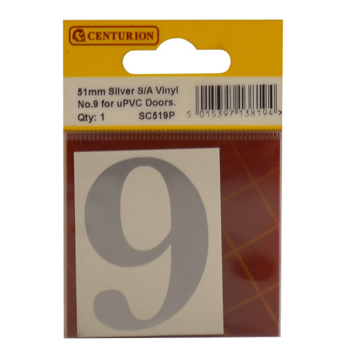51mm Silver Traditional Font Vinyl Number 9 SC519P