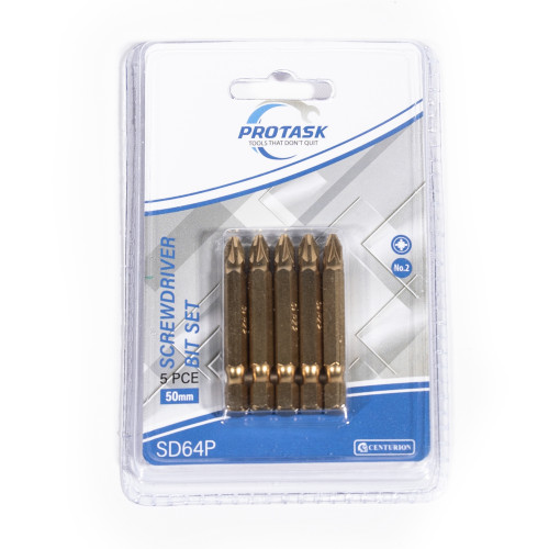 ProTask 50mm Titanium Coated No.2 Pozi Screwdriver Bit Set