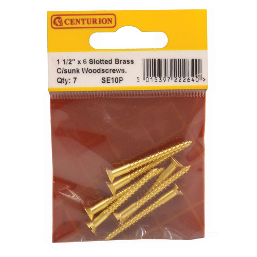 1 1/2" x 6 Slotted Brass Woodscrew - Countersunk Head - (Pack of 7)