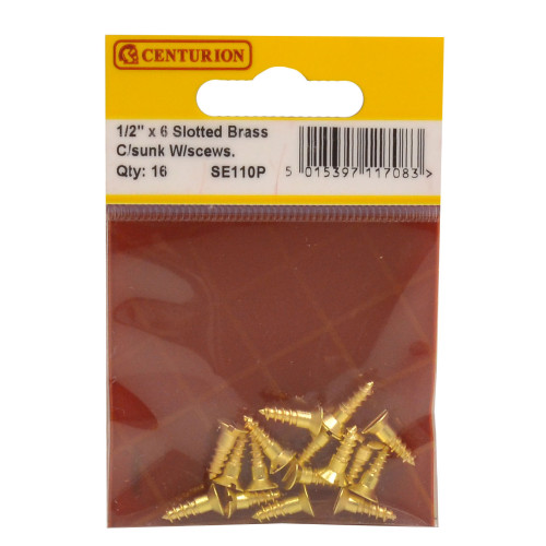 1/2" x 6 Slotted Brass Woodscrew - Countersunk Head - (Pack of 16)