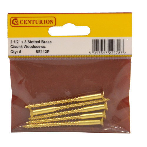 2 1/2" x 8 Slotted Brass Woodscrew - Countersunk Head - (Pack of 5)