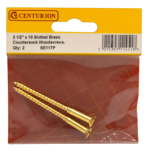 2 1/2" x 10 Slotted Brass Woodscrew - Countersunk Head - (Pack of 2)