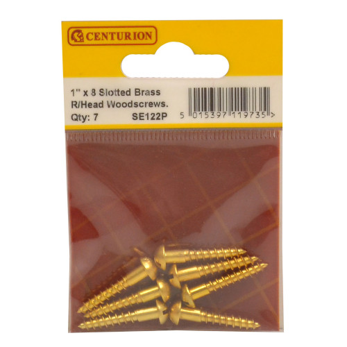 1" x 8 Slotted Round Head Woodscrew - Solid Brass - (Pack of 7)