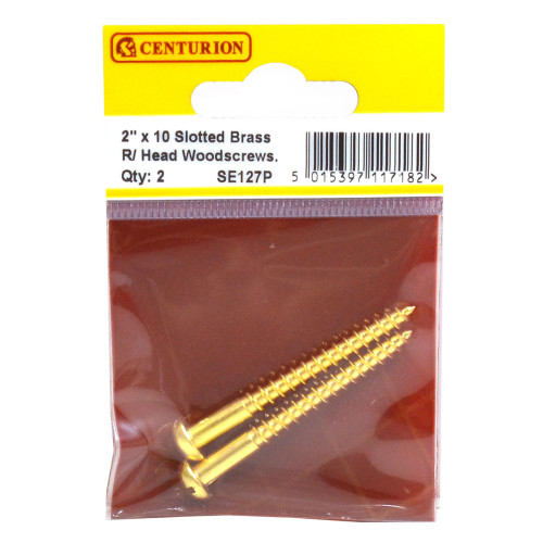 2" x 10 Slotted Round Head Woodscrew - Solid Brass - (Pack of 2)