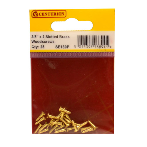 3/8" x 2 Slotted Brass Woodscrew - Countersunk Head - (Pack of 25)
