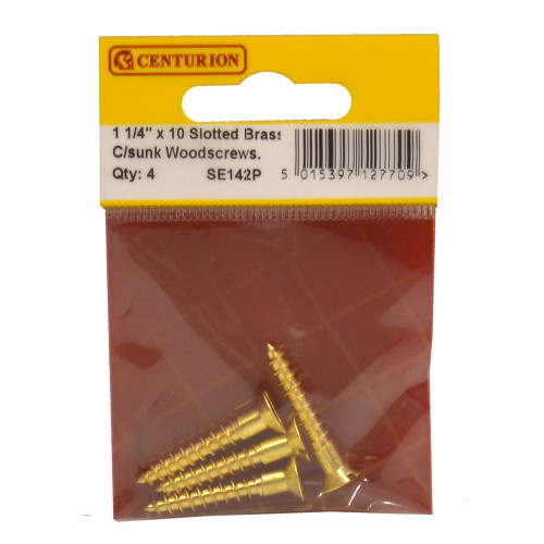 1 1/4" x 10 Slotted Brass Woodscrew - Countersunk Head - (Pack of 4)