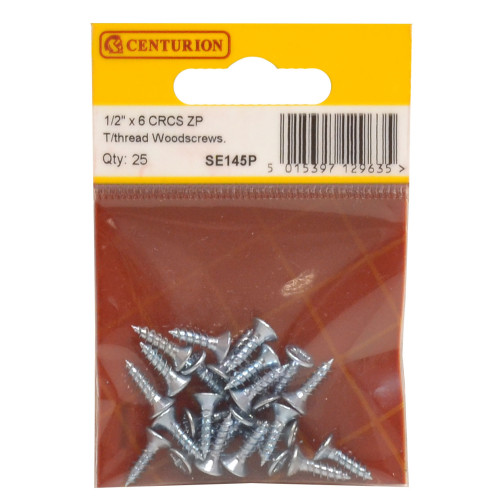 1/2" x 6 ZP Cross Recessed Hardened Twin Thread Woodscrews with Countersunk Head (Pack of 25)