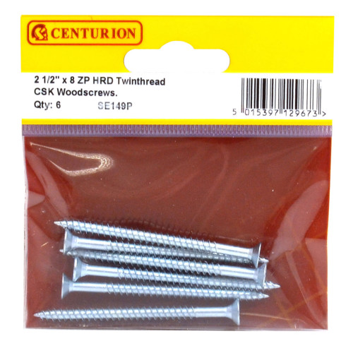 2 1/2" x 8 ZP Cross Recessed Hardened Twin Thread Woodscrews with Countersunk Head (Pack of 6)