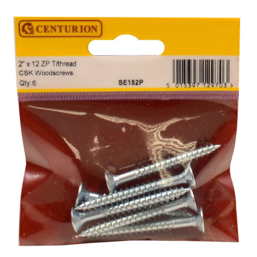 2" x 12 ZP Cross Recessed Hardened Twin Thread Woodscrews with Countersunk Head (Pack of 6)