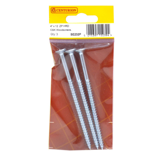 4" x 12 ZP Cross Recessed Hardened Twin Thread Woodscrews with Countersunk Head (Pack of 3)