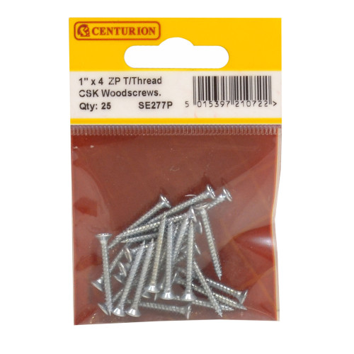 1" x 4 ZP Cross Recessed Hardened Twin Thread Woodscrews with Countersunk Head (Pack of 25)