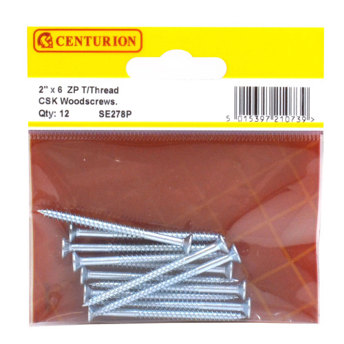 2" x 6 ZP Cross Recessed Hardened Twin Thread Woodscrews with Countersunk Head (Pack of 12)