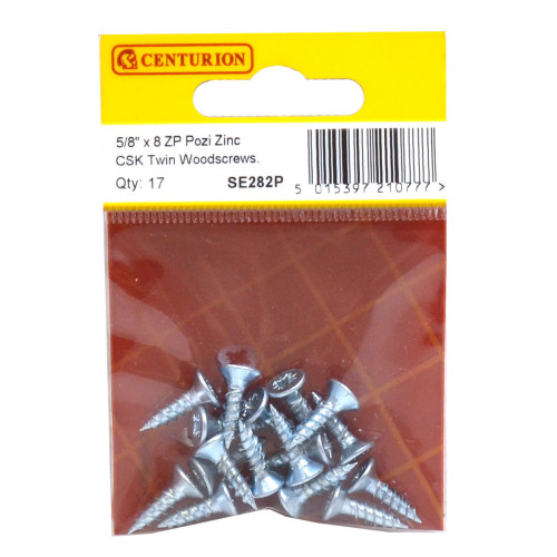 5/8" x 8 ZP Cross Recessed Hardened Twin Thread Woodscrews with Countersunk Head (Pack of 17)