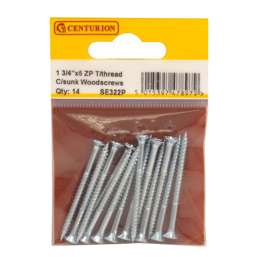 1 3/4" x 6 ZP Cross Recessed Hardened Twin Thread Woodscrews with Countersunk Head (Pack of 14)