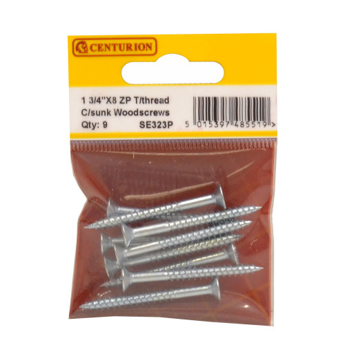 1 3/4" x 8 ZP Cross Recessed Hardened Twin Thread Woodscrews with Countersunk Head (Pack of 9)