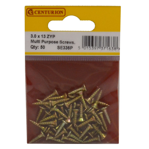 3mm x 13mm ZYP Multi Purpose Single Thread Countersunk Pozi Screws (Pack of 50)