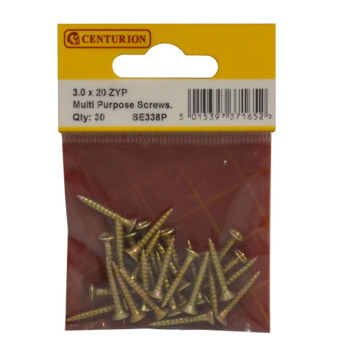3mm x 20mm ZYP Multi Purpose Single Thread Countersunk Pozi Screws (Pack of 30)