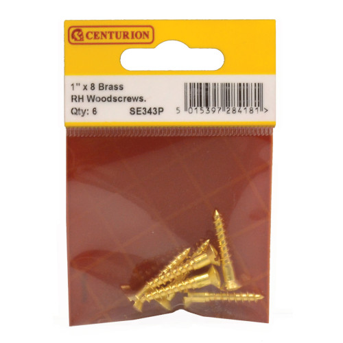 1" x 8 Slotted Raised Head Woodscrew - Brass - (Pack of 6)