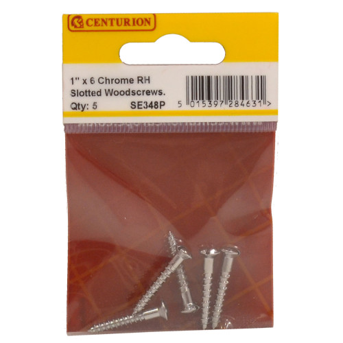 1" x 6 Slotted Raised Head Woodscrew - Chrome Plated - (Pack of 5)