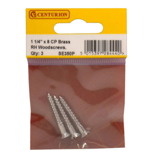 1 1/4" x 8 Slotted Raised Head Woodscrew - Chrome Plated - (Pack of 3)