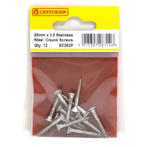 3.5mm x 25mm Stainless Steel Chipboard Screws CRCS Head Countersunk (Pack of 12)