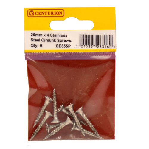 4mm x 25mm Stainless Steel Chipboard Screws CRCS Head Countersunk (Pack of 9)