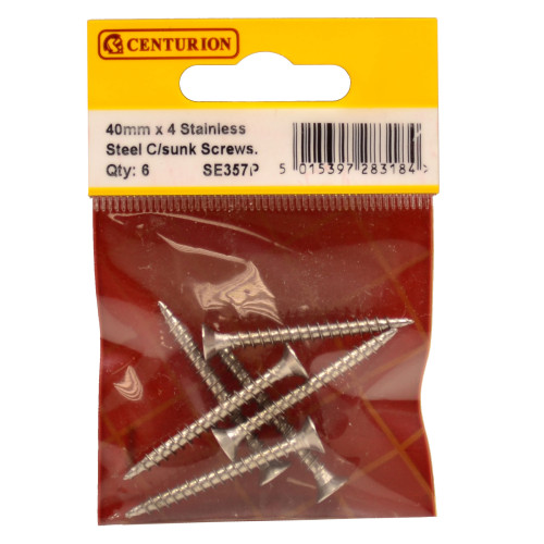 4mm x 40mm Stainless Steel Chipboard Screws CRCS Head Countersunk (Pack of 6)
