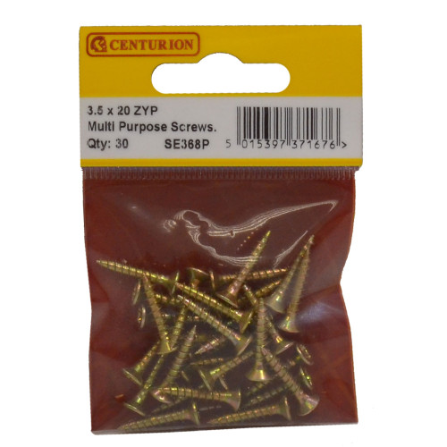 Multi Purpose Pozi Countersunk Screws, 3.5 x 20mm, Zinc Yellow Passivated