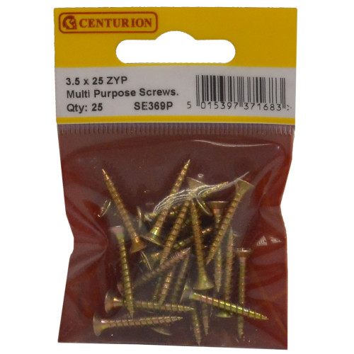 Multi Purpose Pozi Countersunk Screws, 3.5 x 25mm, Zinc Yellow Passivated