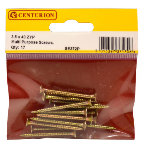 Multi Purpose Pozi Countersunk Screws, 3.5 x 40mm, Zinc Yellow Passivated