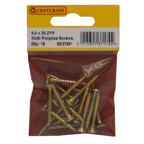 Multi Purpose Pozi Countersunk Screws, 4 x 30mm, Zinc Yellow Passivated