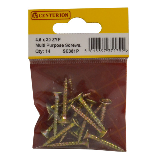 Multi Purpose Pozi Countersunk Screws, 4.5 x 30mm, Zinc Yellow Passivated