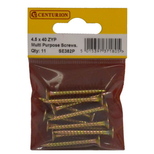 Multi Purpose Pozi Countersunk Screws, 4.5 x 40mm, Zinc Yellow Passivated