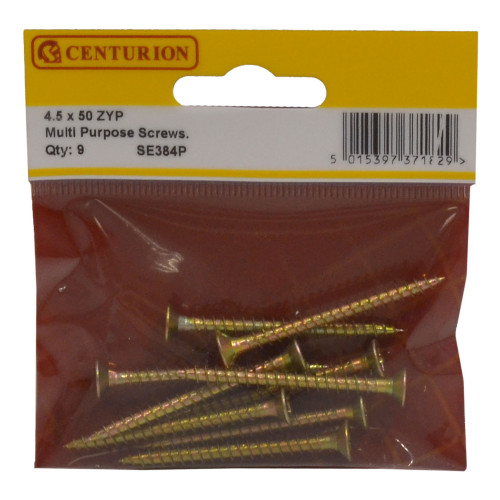 Centurion Multi Purpose Pozi Countersunk Screws, 4.5 x 50mm, Zinc Yellow Passivated