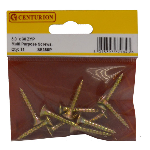 Multi Purpose Pozi Countersunk Screws, 5 x 30mm, Zinc Yellow Passivated
