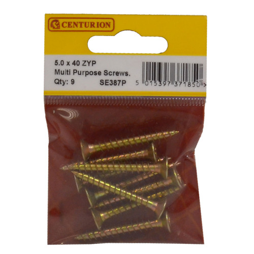 Multi Purpose Pozi Countersunk Screws, 5 x 40mm, Zinc Yellow Passivated