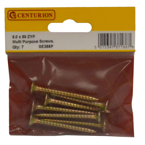 Multi Purpose Pozi Countersunk Screws, 5 x 50mm, Zinc Yellow Passivated