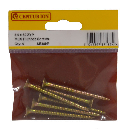 Multi Purpose Pozi Countersunk Screws, 5 x 60mm, Zinc Yellow Passivated