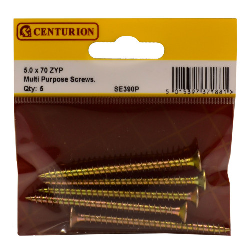 Multi Purpose Pozi Countersunk Screws, 5 x 70mm, Zinc Yellow Passivated